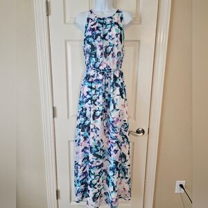 NWOT Jennifer Lopez Floral Maxi Dress in Blue and Purple Sz Lg